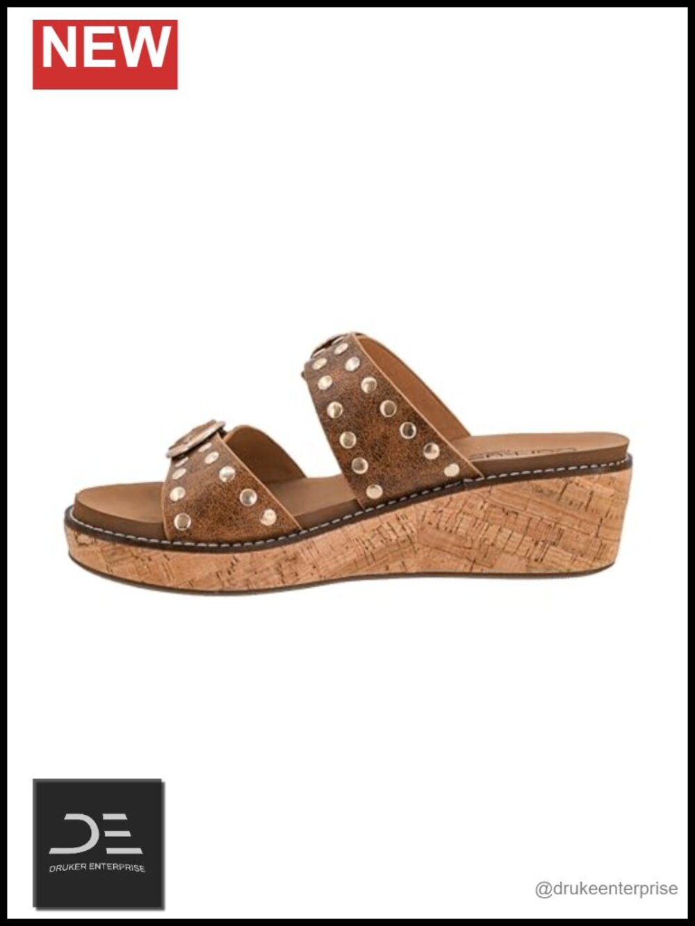 Wedge Sandals with Stud Embellishments, 2-Inch Heel, Adjustable Straps